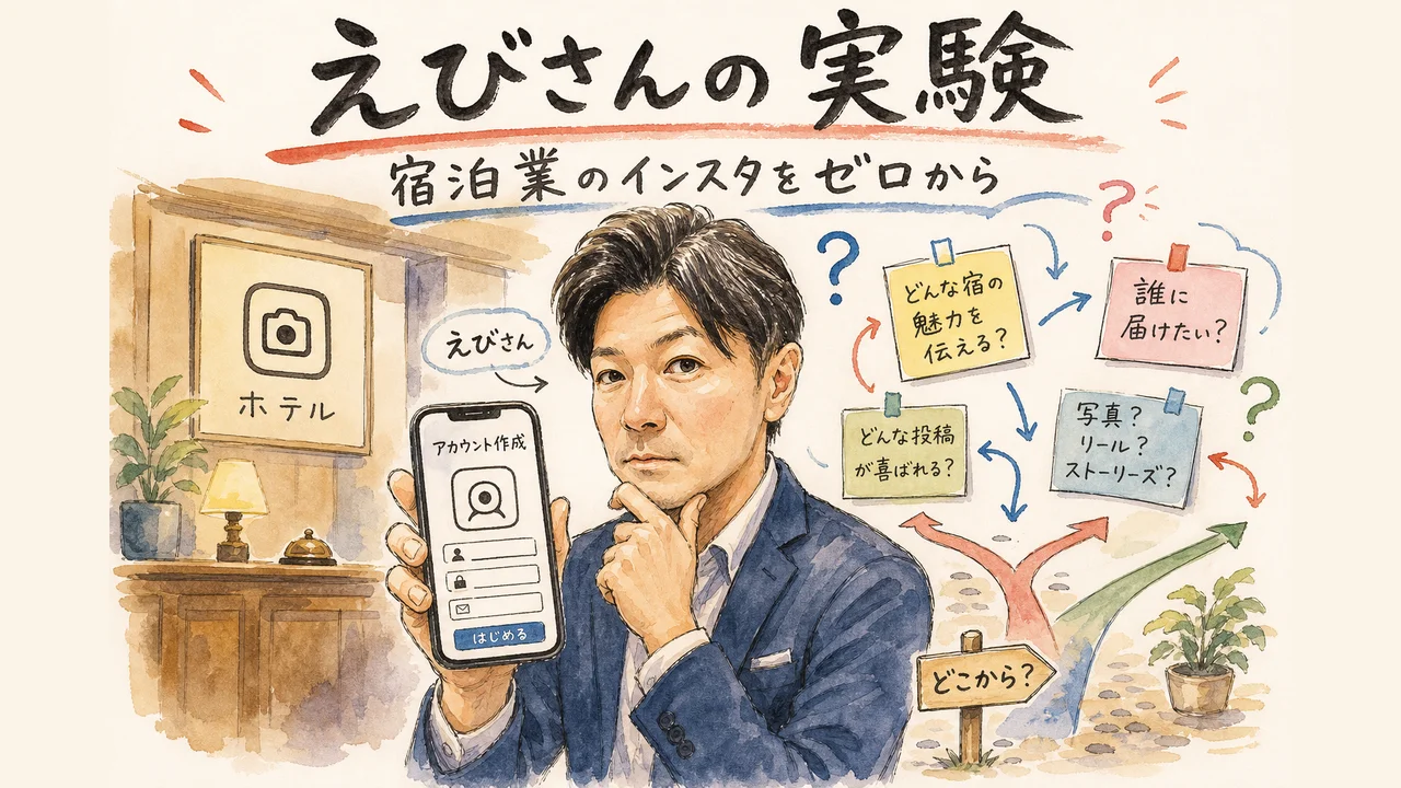 えびさんの実験、宿泊業のインスタをゼロからイラスト