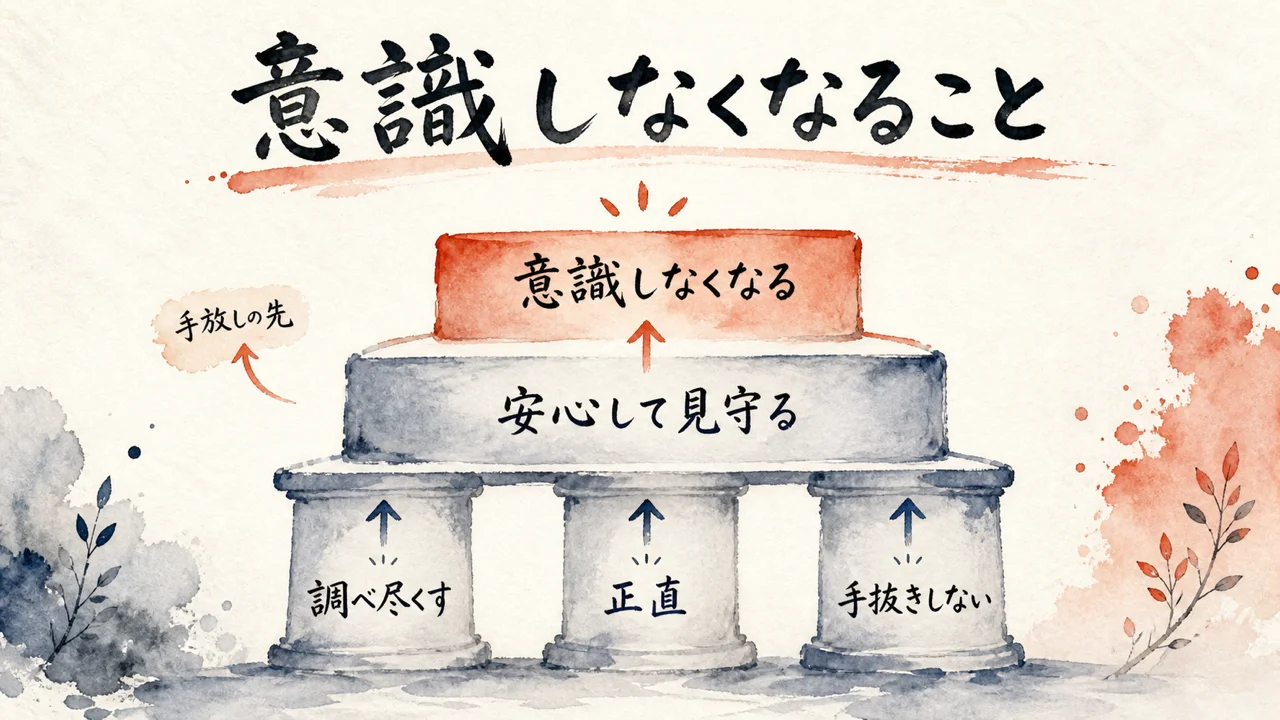 手放せた印は「安心」より先に、「意識しなくなること」だった 見出し図解