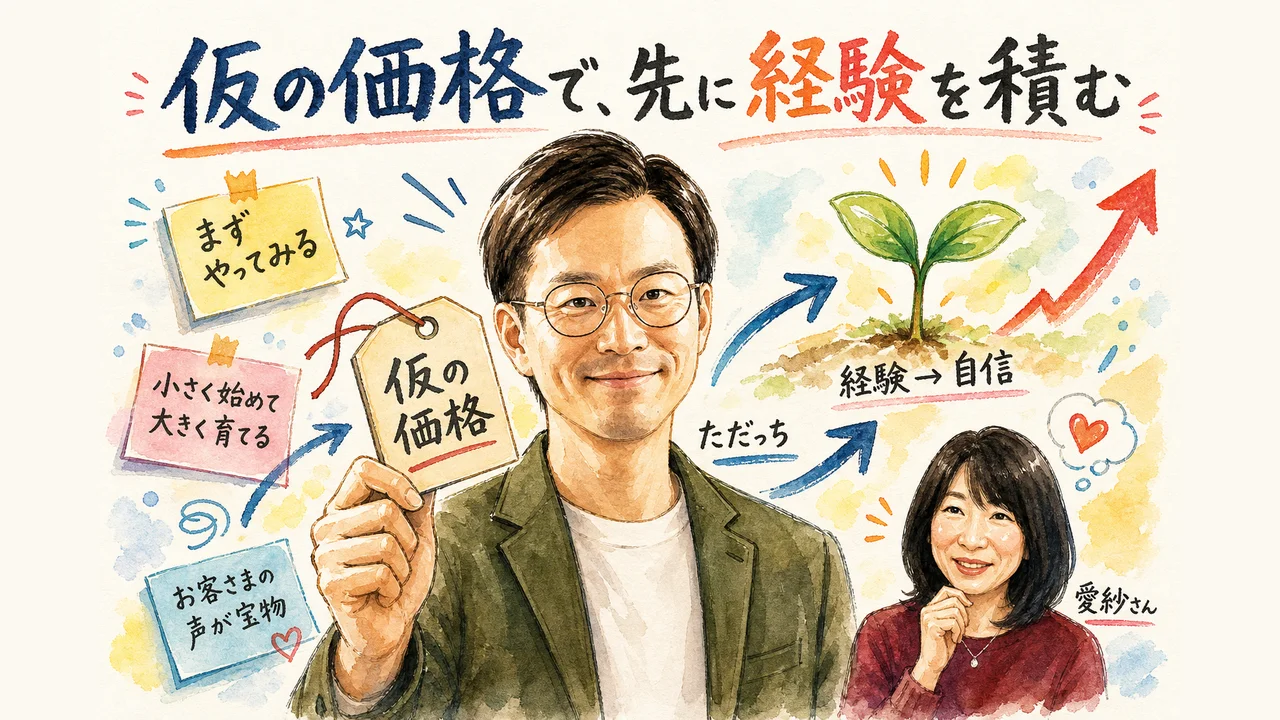 仮の価格で経験を積んで自信を育てる図解