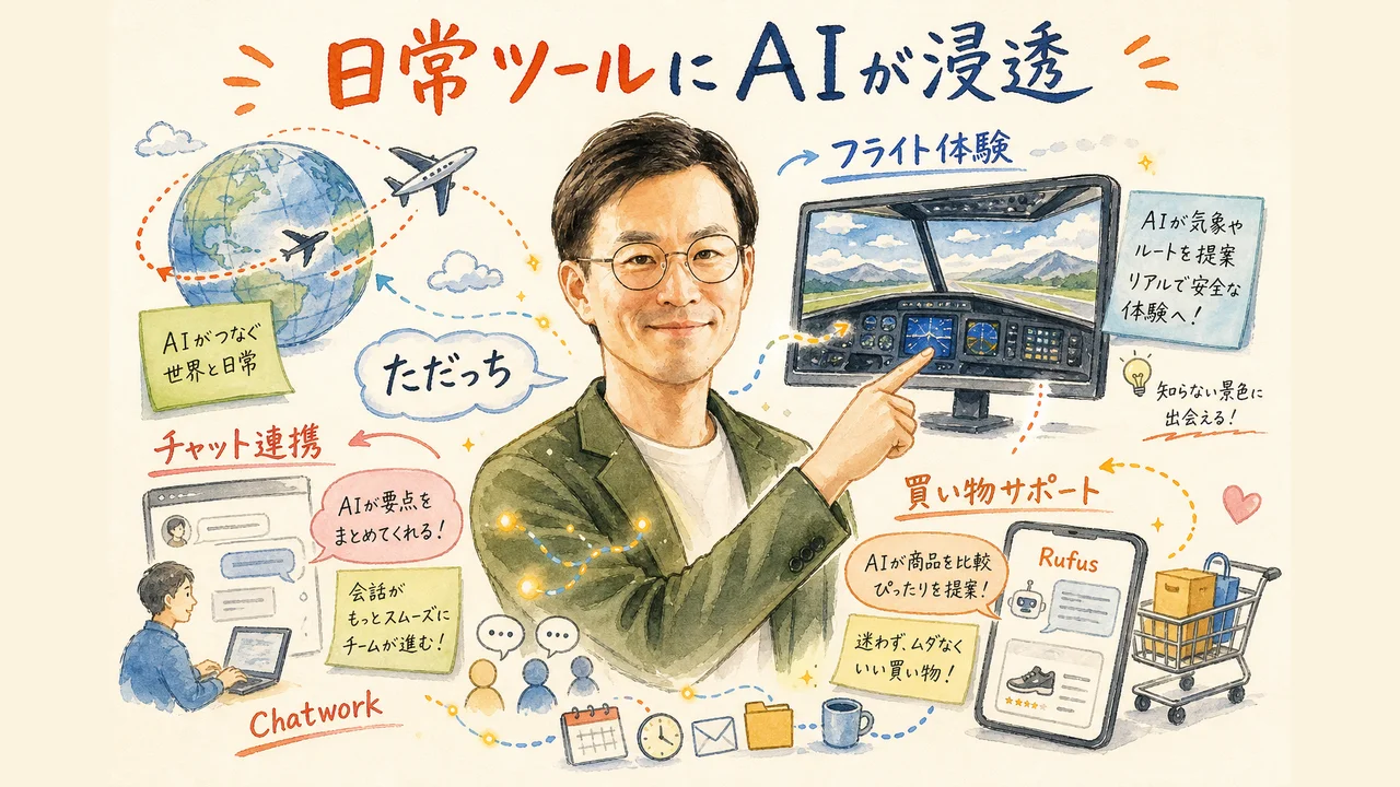日常のツールにAIが浸透していく様子を表した図解