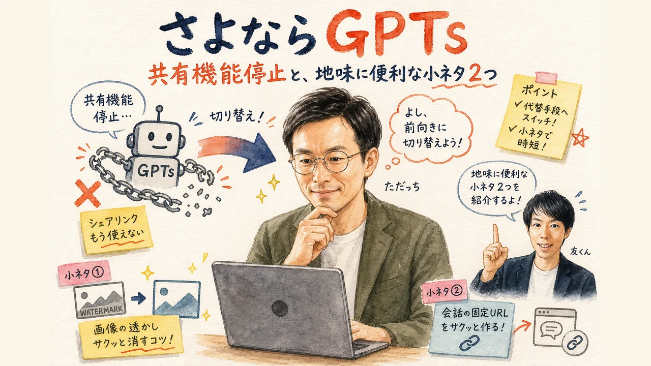 GPTs共有停止とツールの小ネタのグラレコ