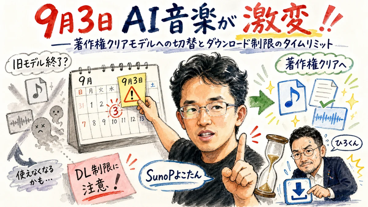 9月3日Sunoモデル切替と著作権クリア化の図解