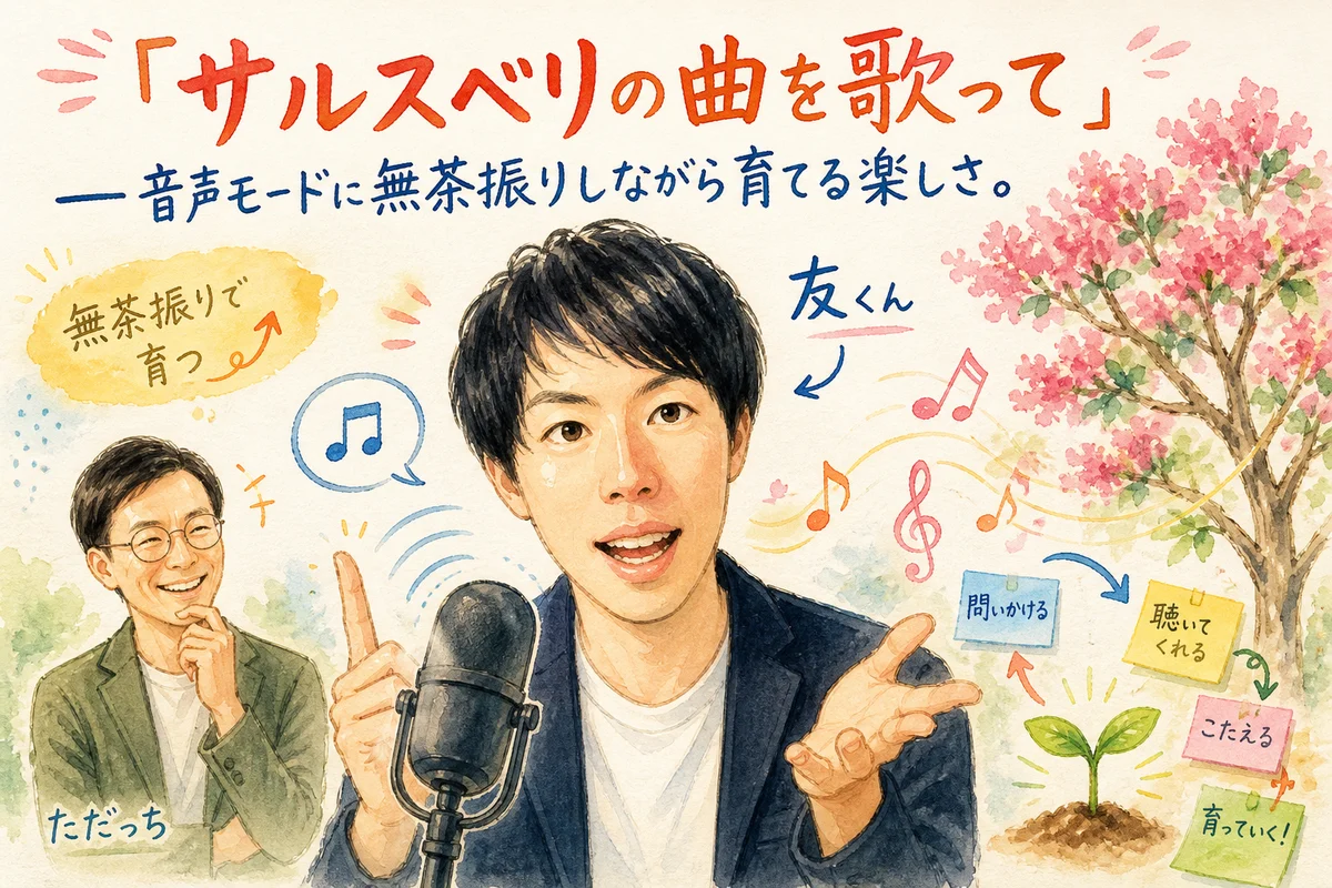 音声モードでChatGPTに無茶振りして作曲させる様子を表した和モダングラレコ