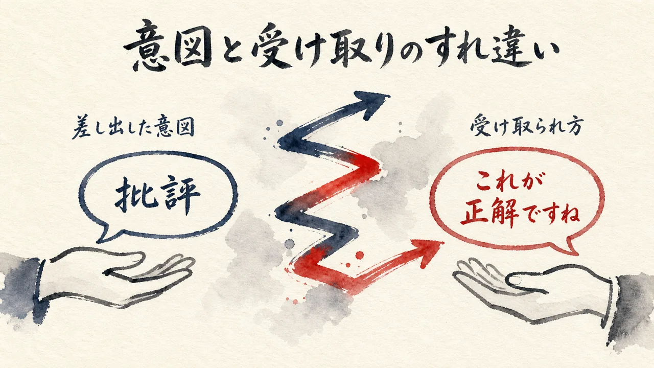差し出した批評が考察として受け取られるすれ違いの図解