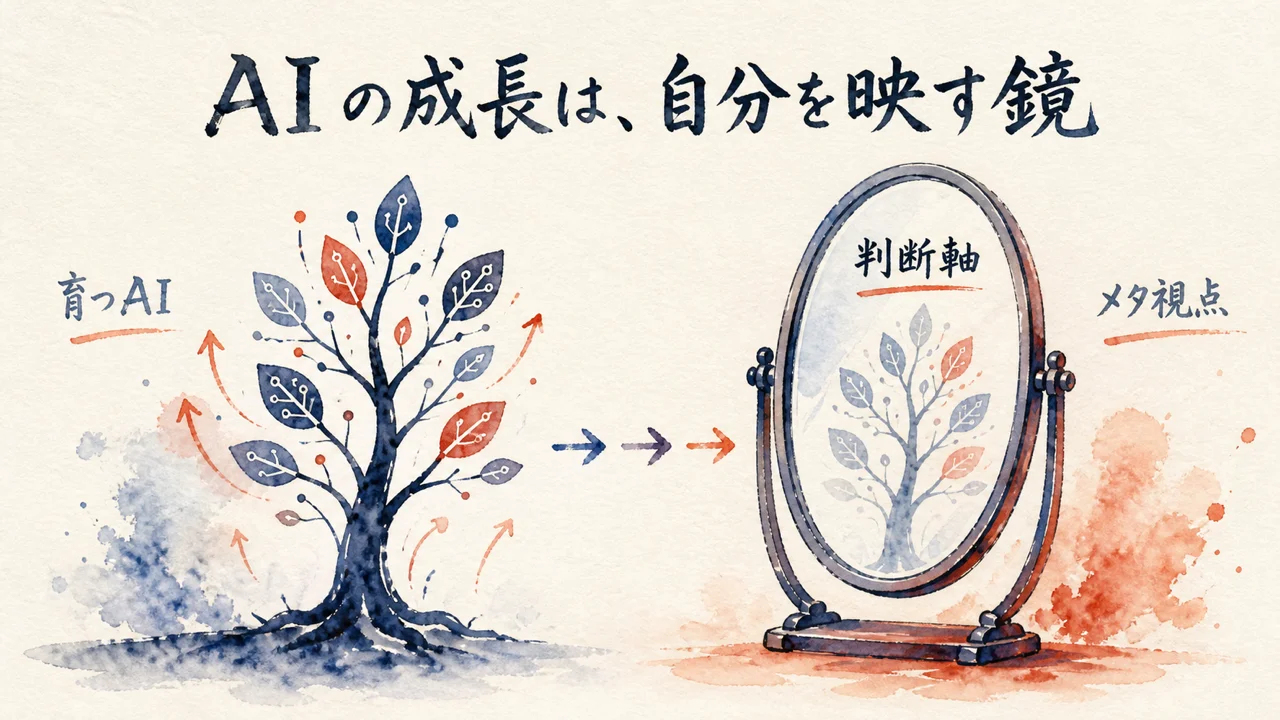分身AIが育つほど、自分の判断軸がメタに見えてくる 見出し図解