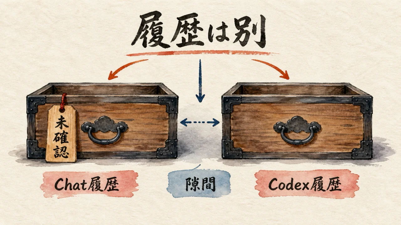 見出し図解。Chat履歴とCodex履歴は別の引き出し