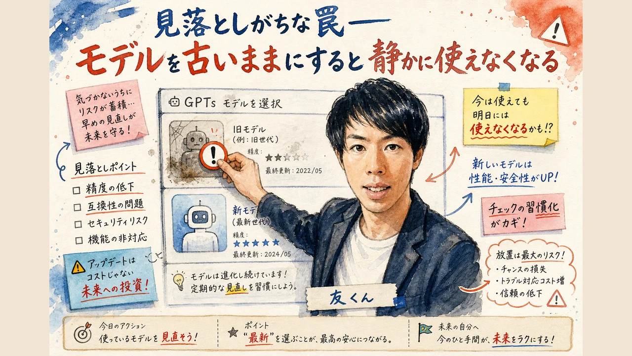 古いモデルのままだと使えなくなる注意点の図解
