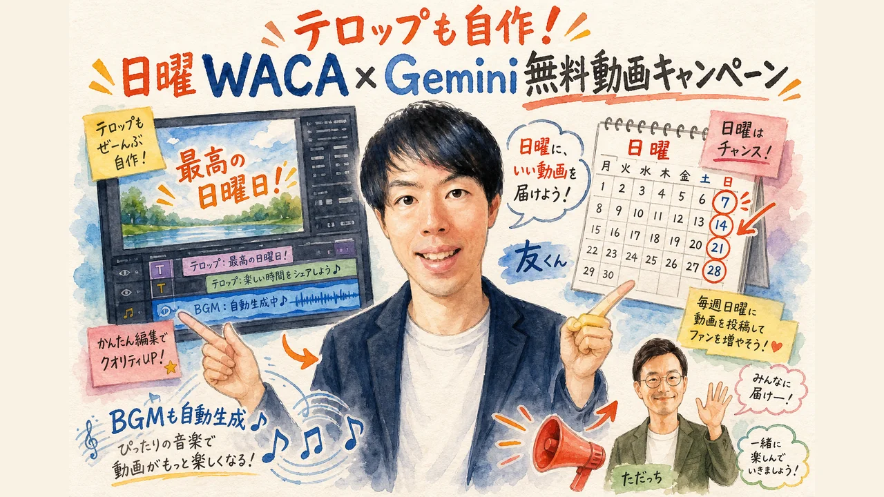 テロップ自動化ツールと日曜LIVEの告知をする友くんとただっち