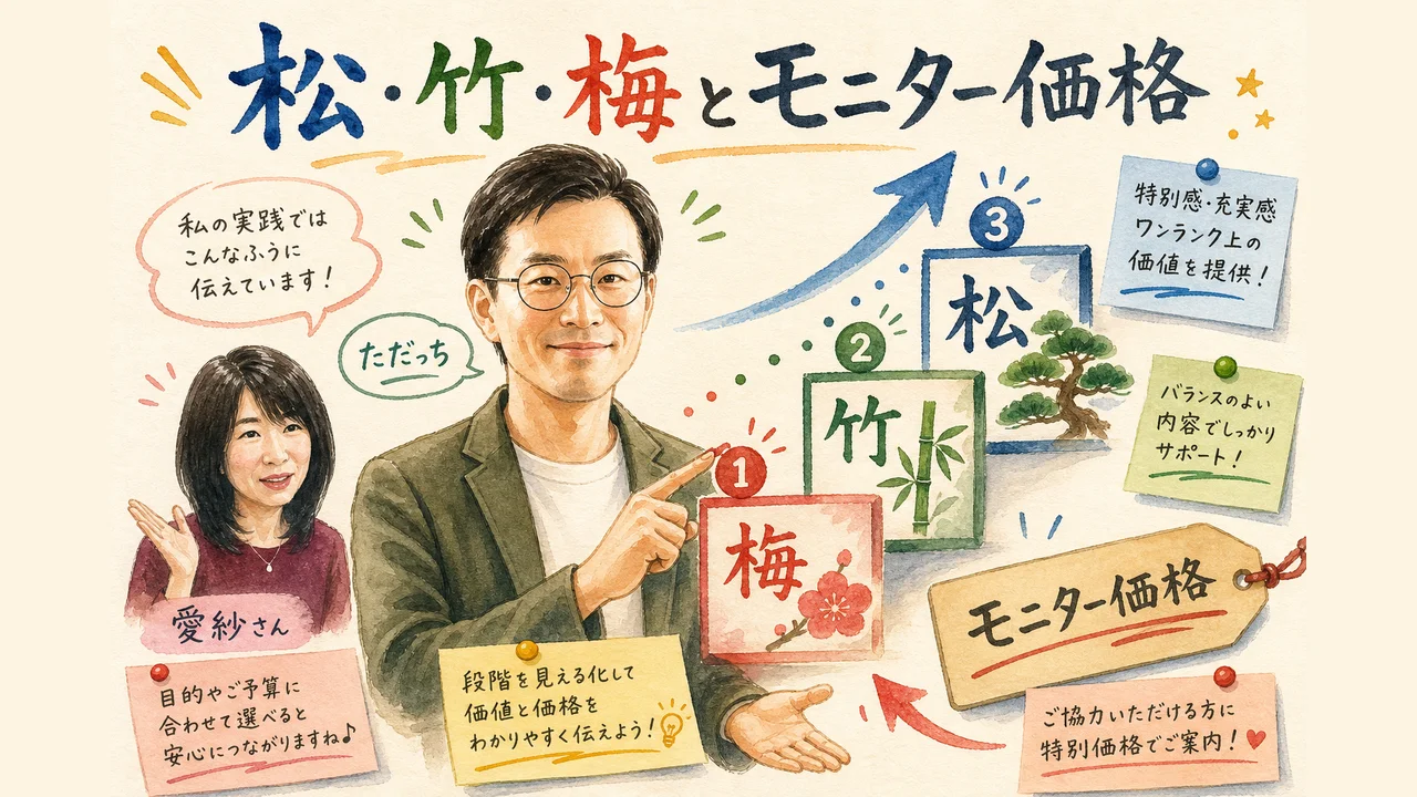 松竹梅3段階サービス設計とモニター価格の図解