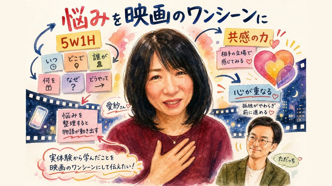 悩みを「1本の映画のワンシーン」にする──5W1Hと、愛紗さんが経験した共感の力 解説図
