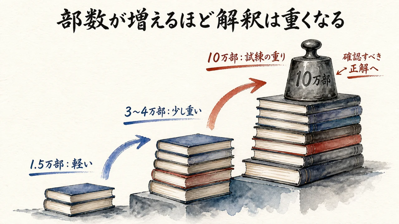 部数が増えるほど解釈が正解として扱われる重みが増す図解