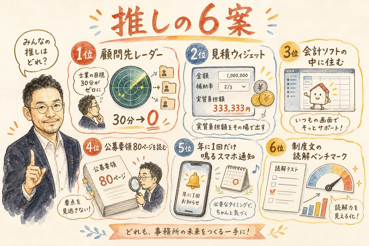 jGrants補助金APIで作れるプロダクト 推しの6案の図解