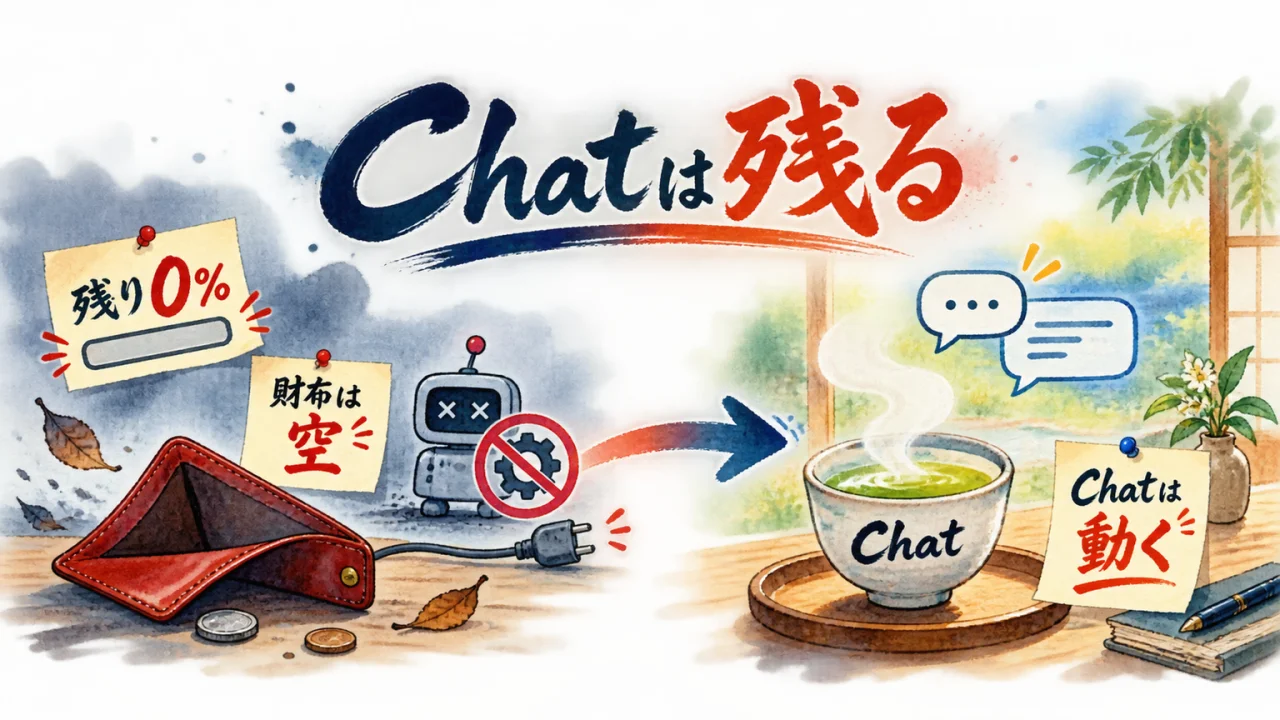 見出し図解。財布は空でも素のChatは残る