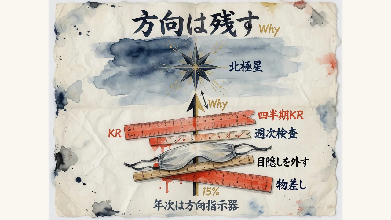 方向は残す。北極星の下で物差しだけ替える図