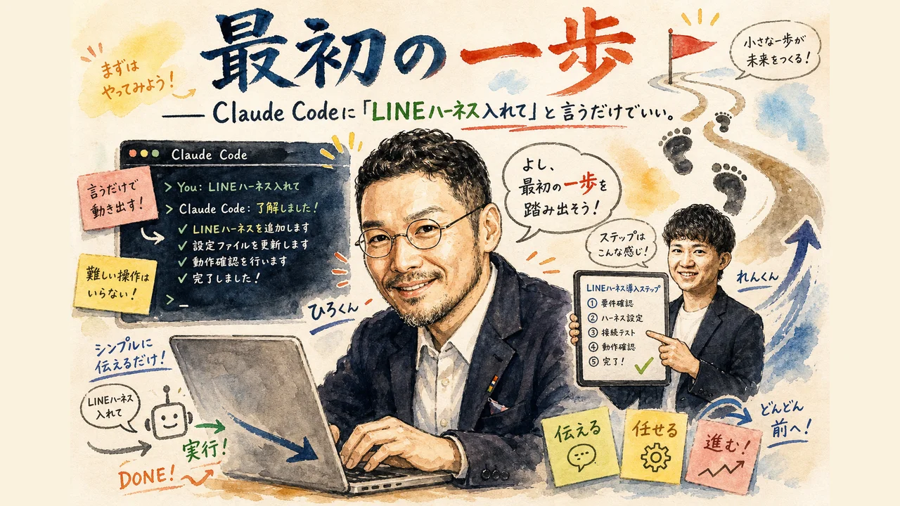 最初の一歩 Claude CodeにLINEハーネス入れてと言うだけ 図解