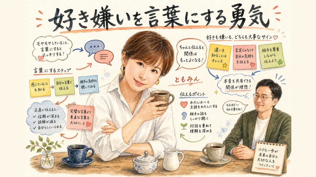 コーヒーにミルクと砂糖を入れるかどうかを話し合っているイラスト