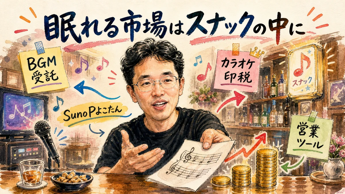 スナックBGM受託とカラオケ印税ビジネスの図解