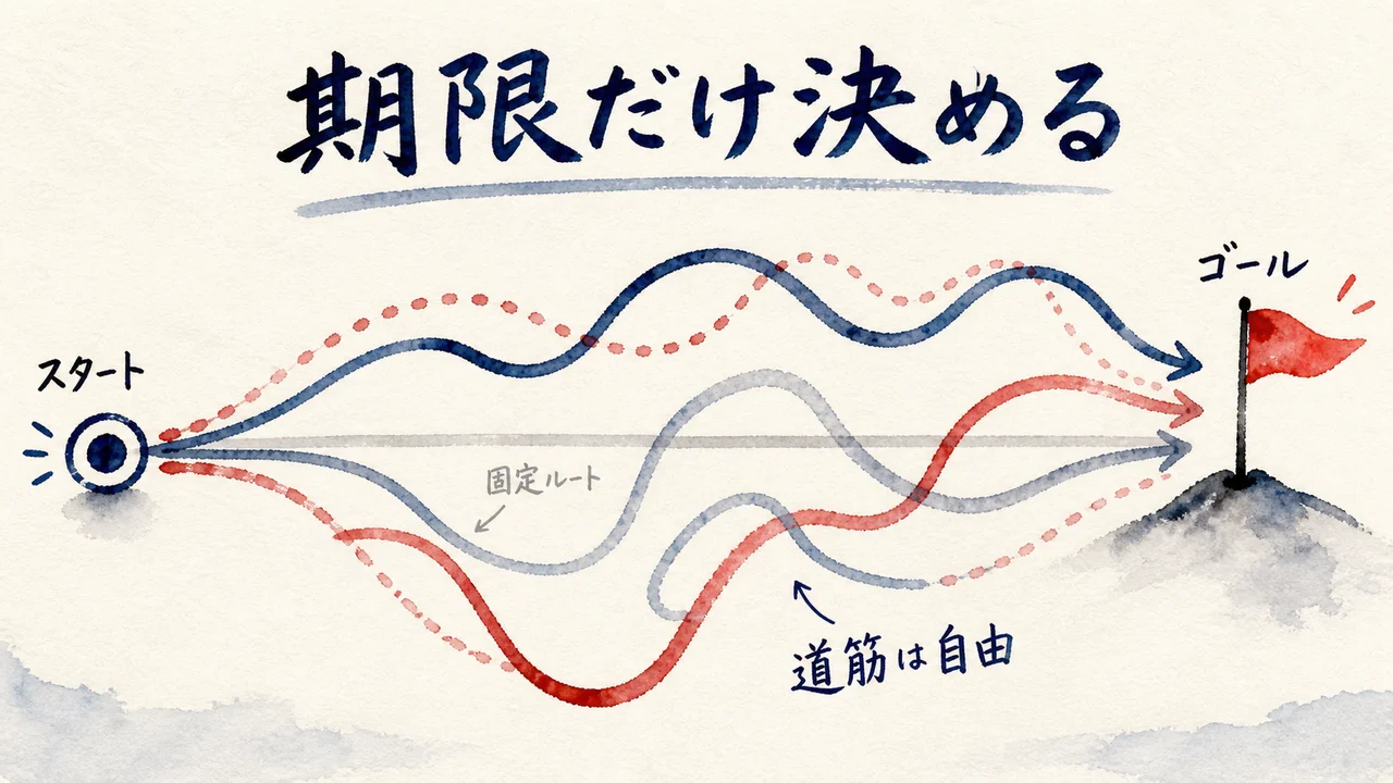 期限だけ決めて道筋は自由にするという図解