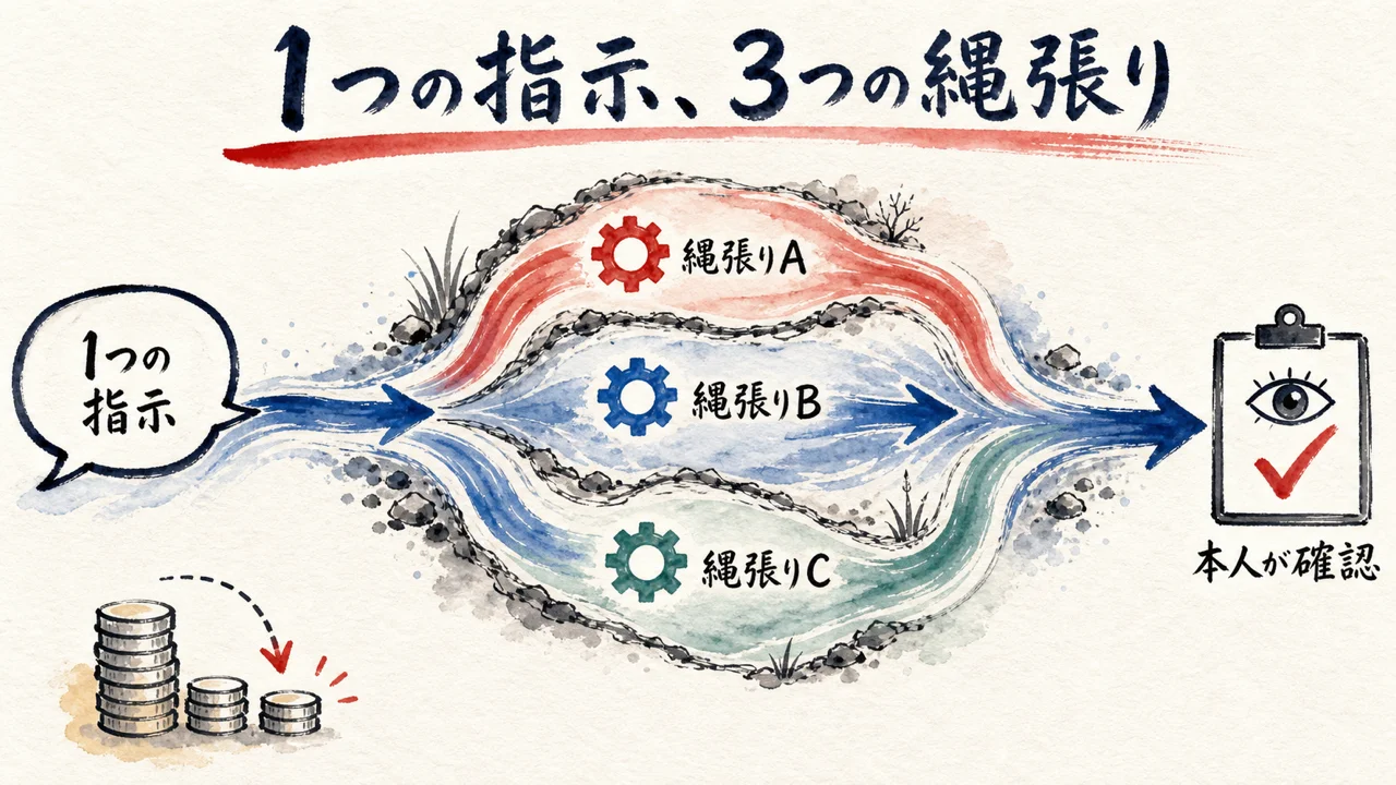 並列運用でコストを抑え、縄張りを分ける 図解