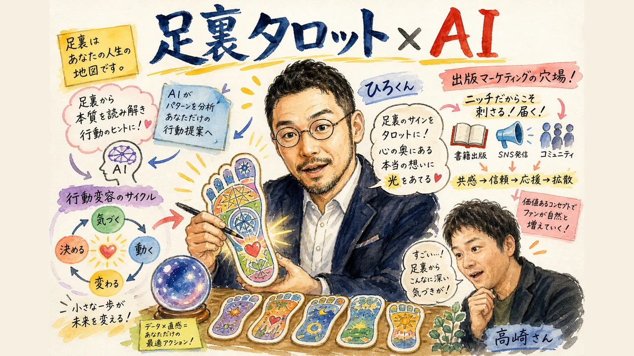 占いをAIで再現しながら足裏タロットで行動変容を起こす仕組みを表した和モダングラレコ