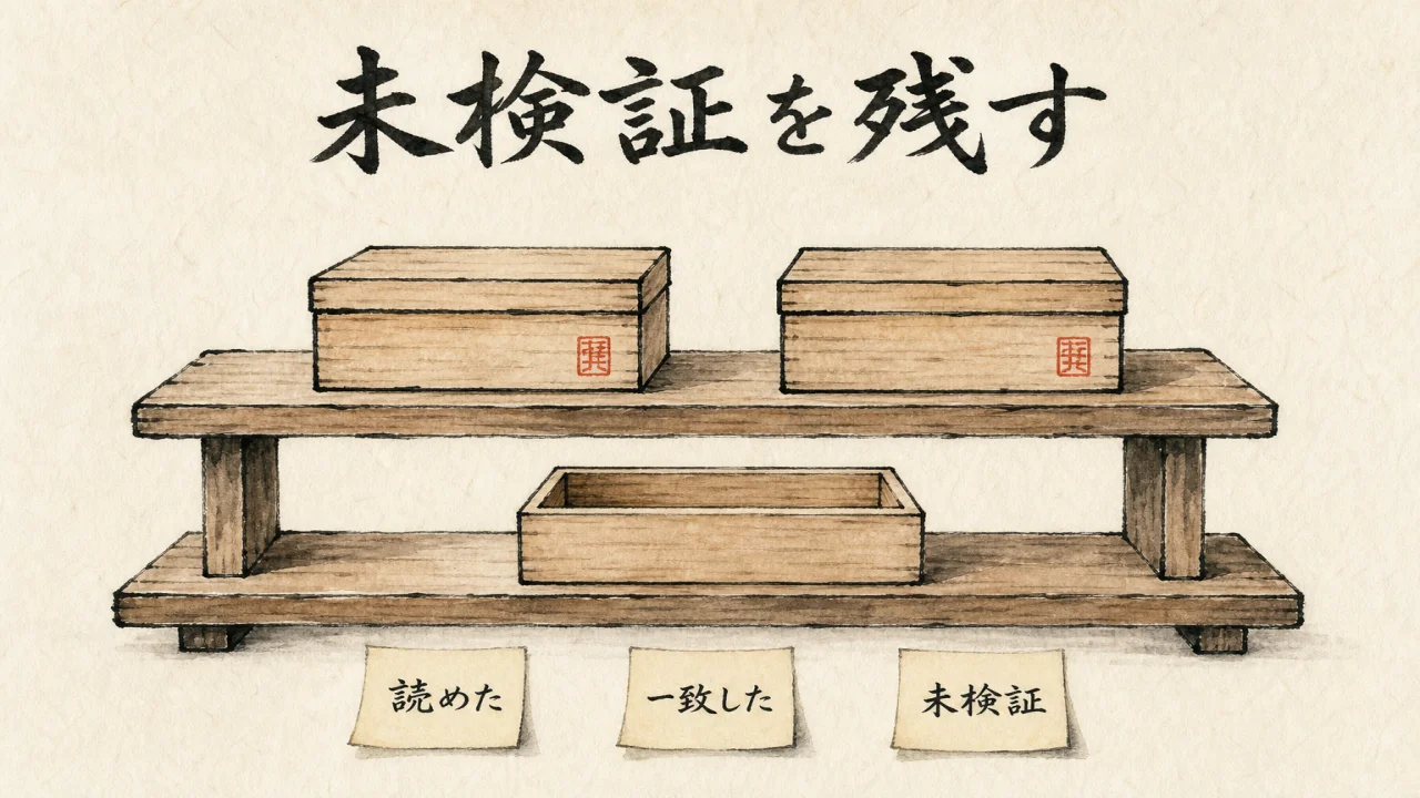 見出し図解。読めたことと未検証を棚で分ける
