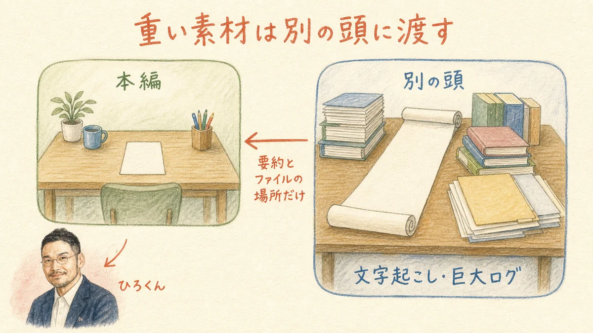 重い下ごしらえを別の調理台の助手に任せる様子