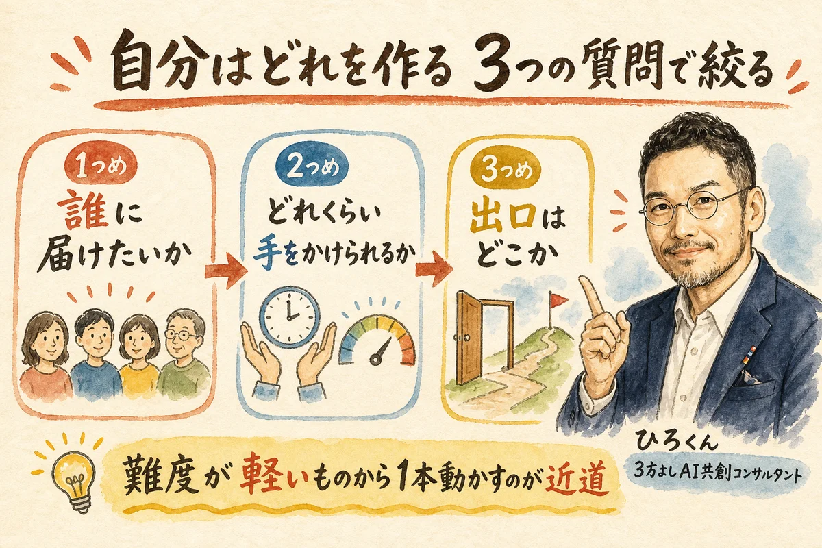 自分はどれを作るか3つの質問で絞る方法の図解