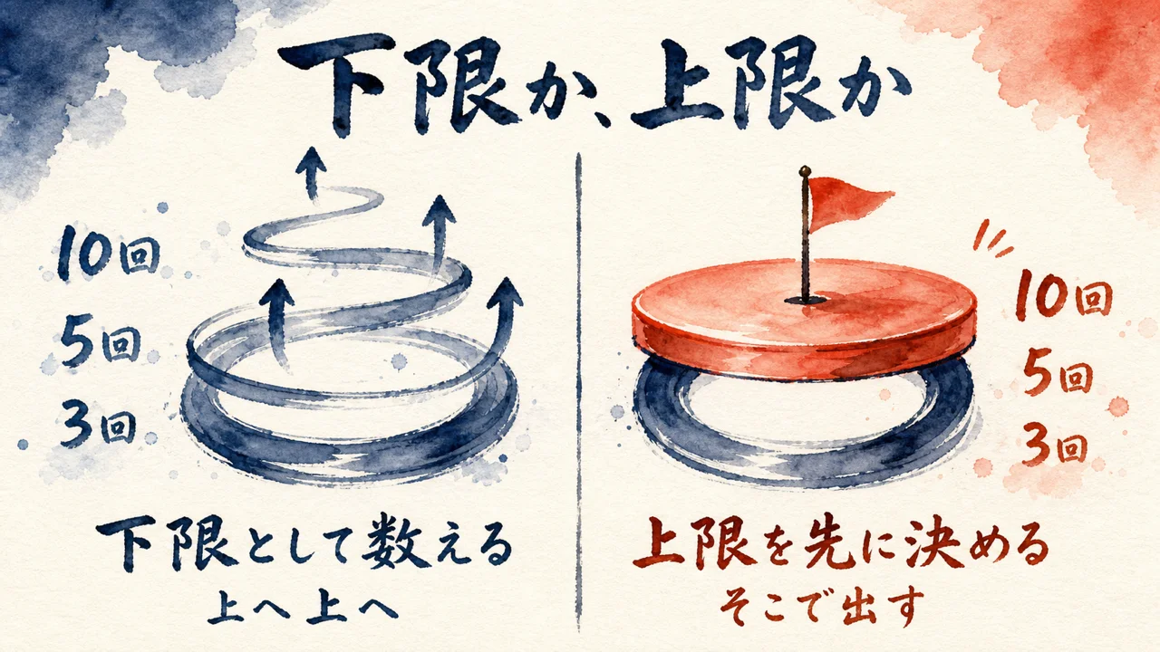 レビューの回数を下限として数えるか上限として決めるかの対比図解