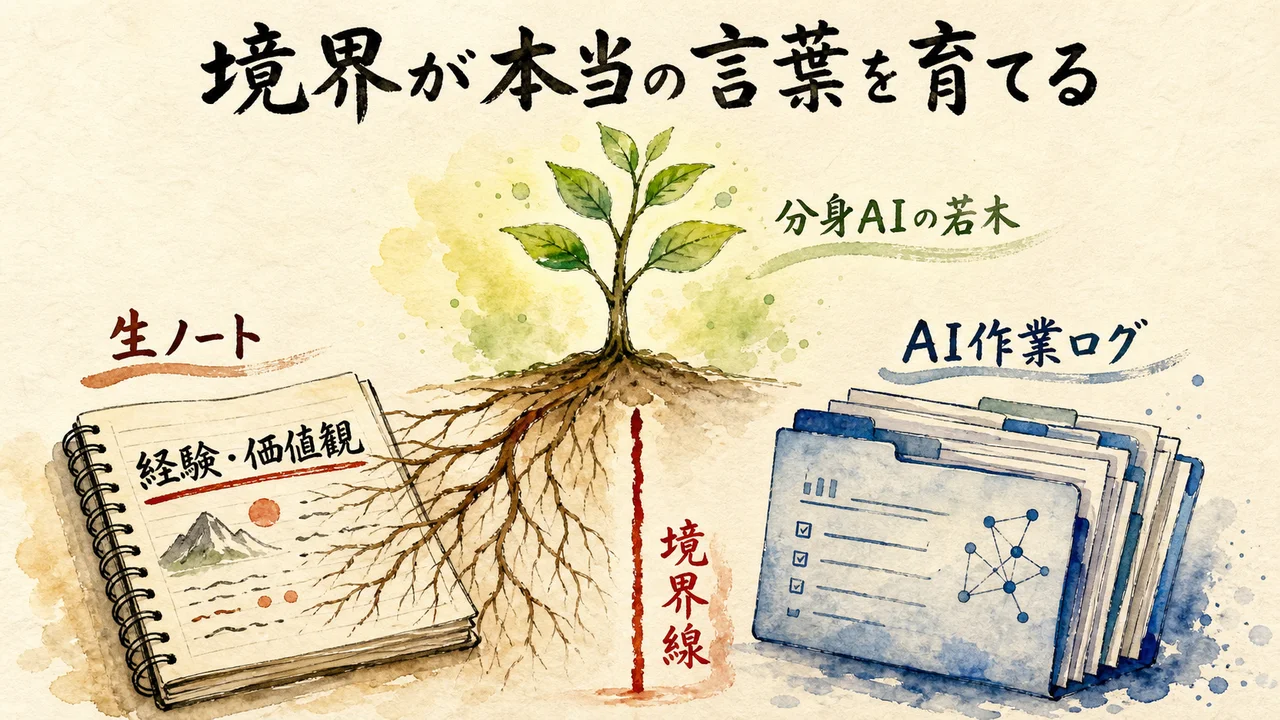 境界が本当の言葉を育てる。生ノートとAI作業ログの根を分身AIの若木へ