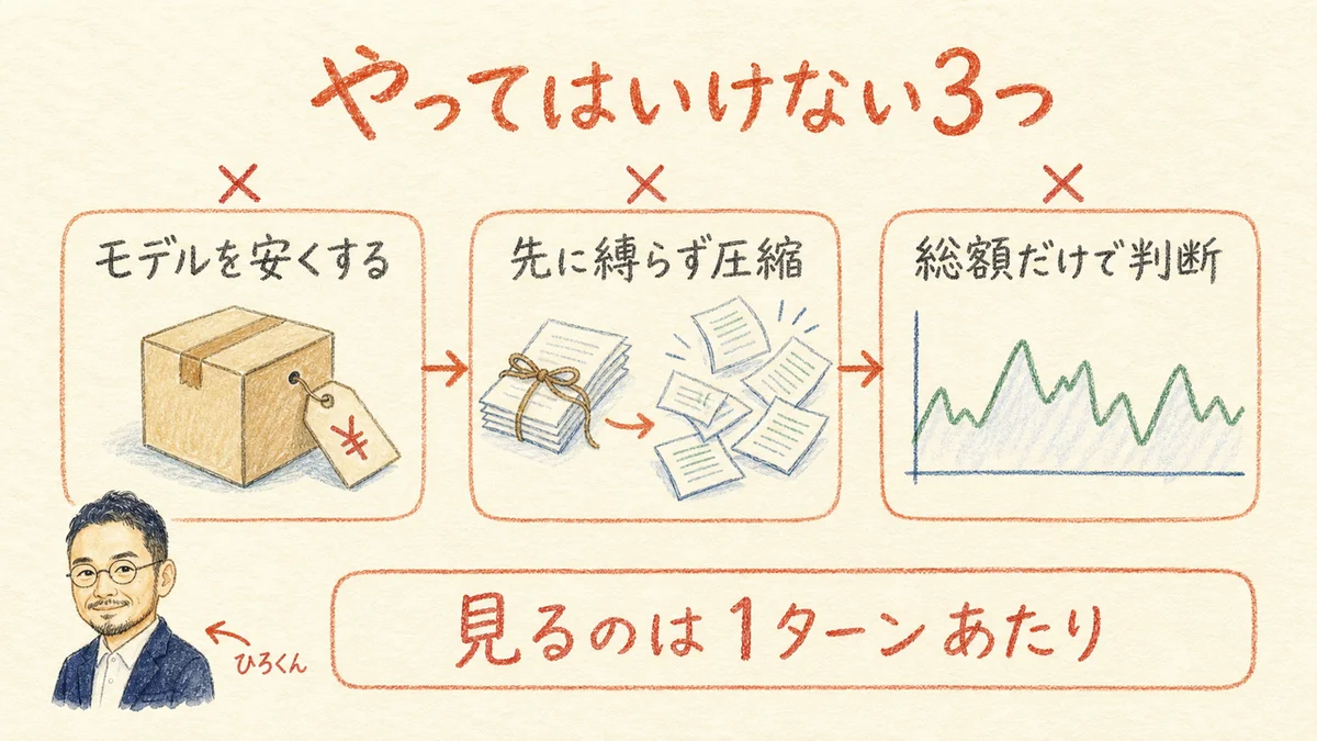 やってはいけない3つを落とし穴とバツ印で示した図