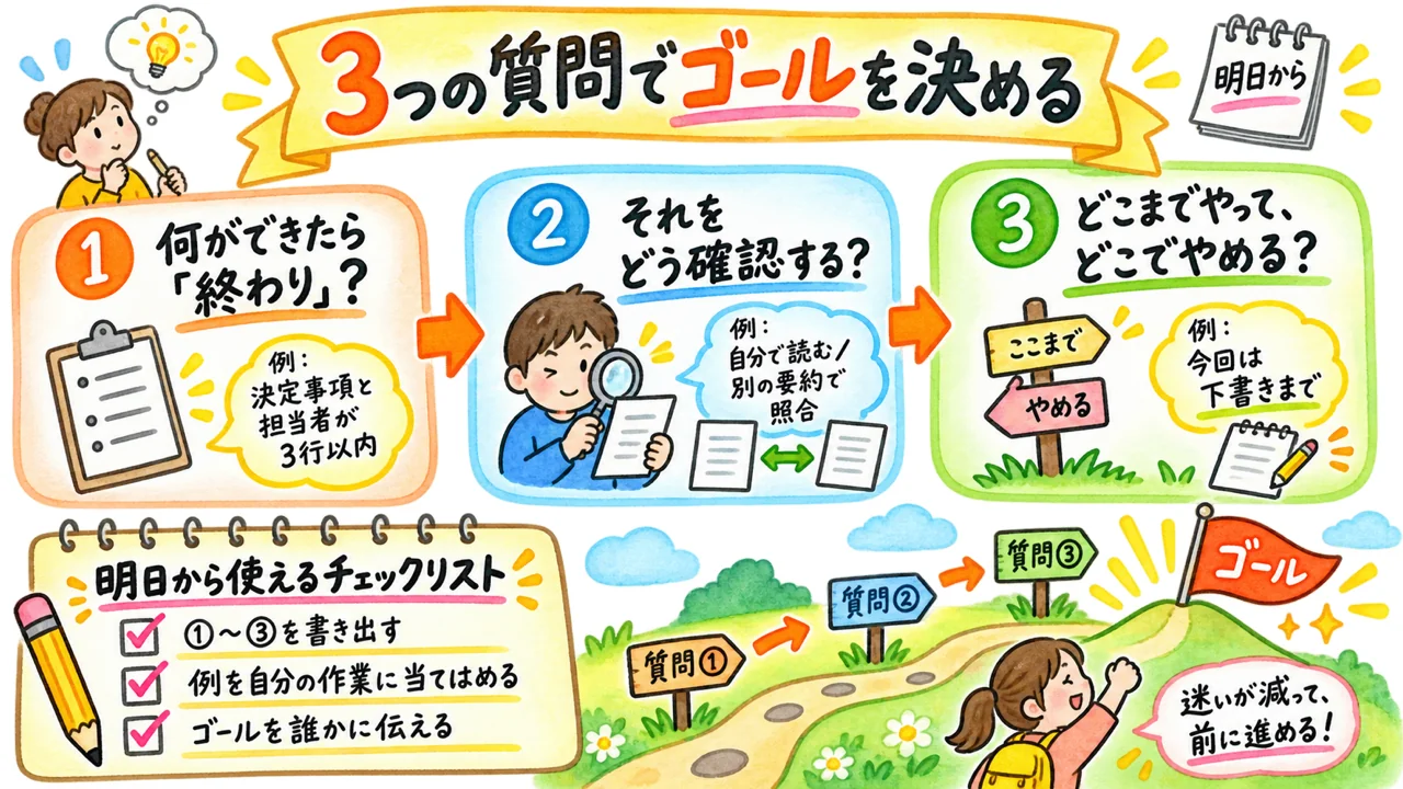 3つの質問でゴールを決めるステップの図解