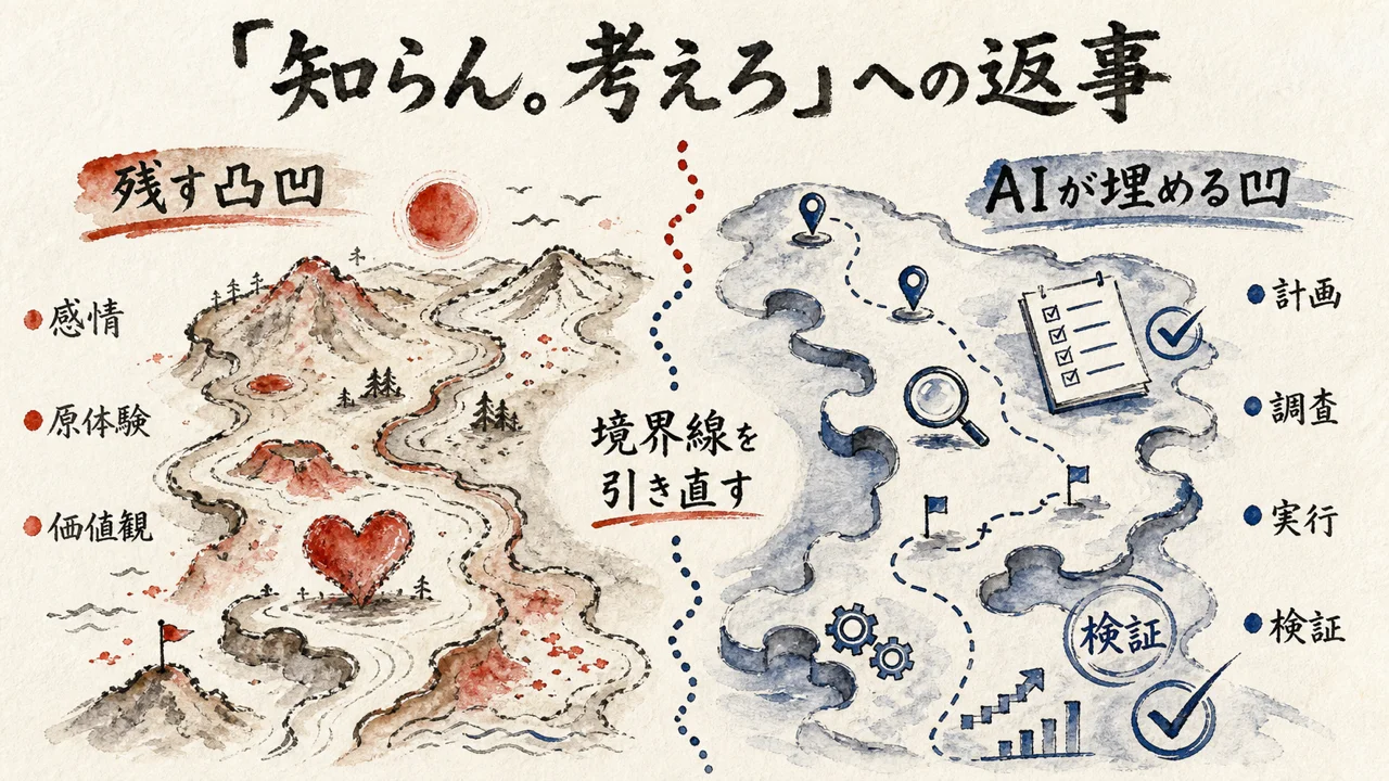 「知らん。考えろ」に、AI秘書の凛ちゃんが返した境界線 見出し図解