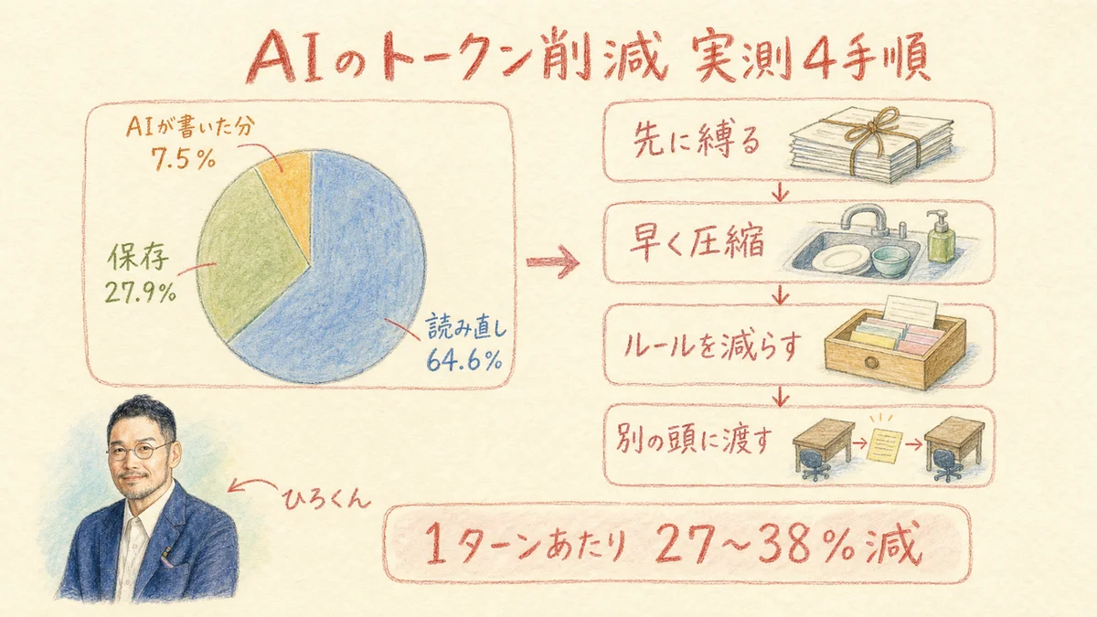 AIが会話履歴を読み直して疲弊する状態と、履歴を軽くして身軽に動く状態の対比