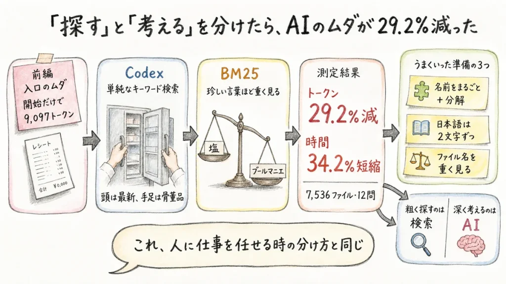 cclensの続編｜なぜCodexは同じコードを何度も読み直すのか？BM25で解く検索非効率の正体
