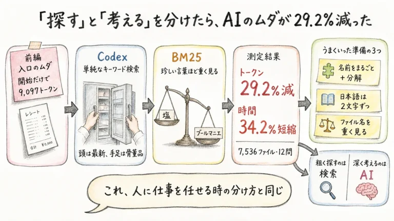 cclensの続編｜なぜCodexは同じコードを何度も読み直すのか？BM25で解く検索非効率の正体
