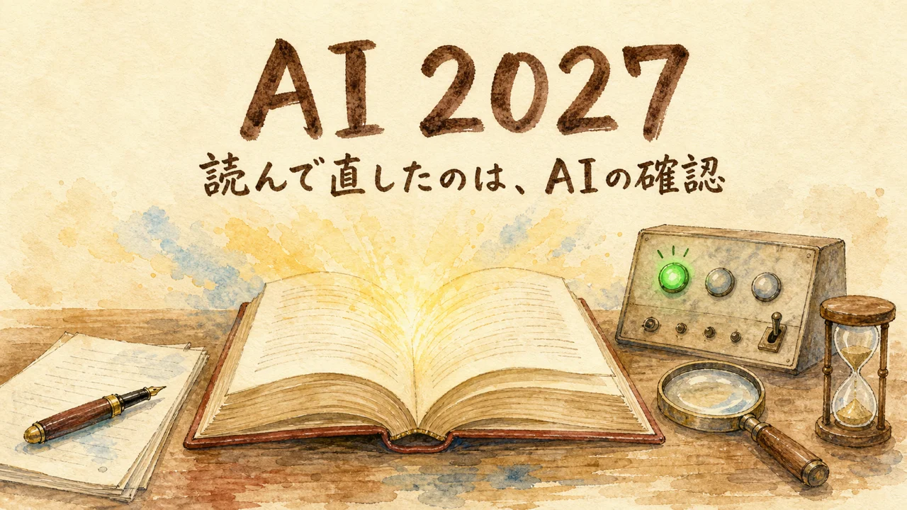 AI 2027の予測とAI成果物の確認のしかたを示した図解