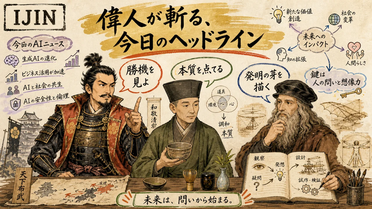 偉人3名が今日のヘッドラインを斬る図解