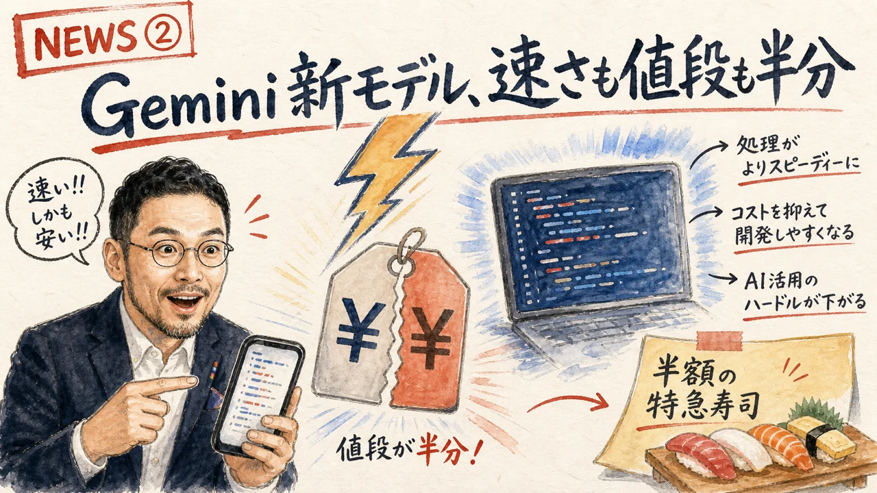 Gemini 3.7 Flash半額リリースの図解