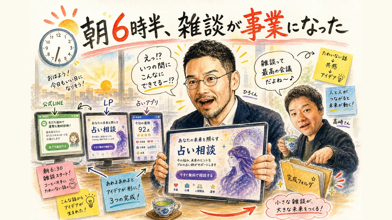 朝6時半に始めたものが、雑談のうちに事業になる