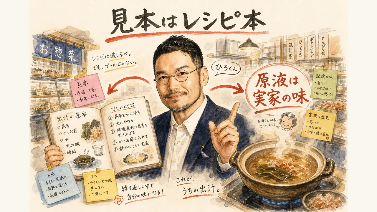 見本はレシピ本。原液は実家の味