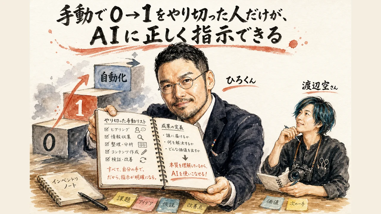 手動でゼロイチをやり切った経験があるからこそAIに的確な指示ができるという話を描いた和モダングラレコ