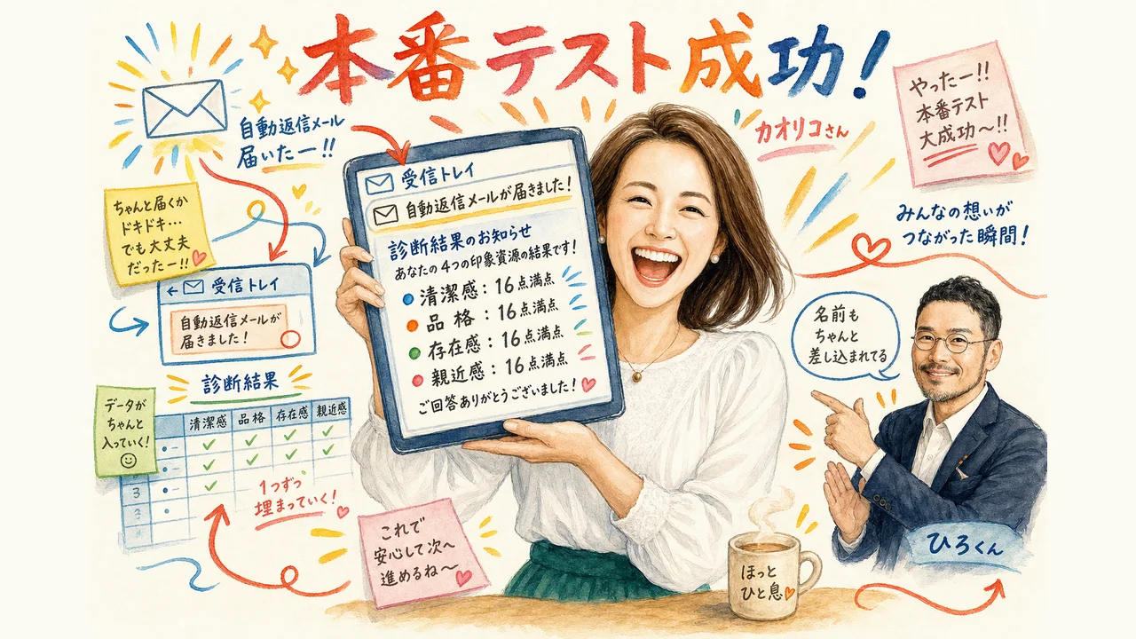本番テスト成功——自動返信メールが本当に届いた瞬間の図解
