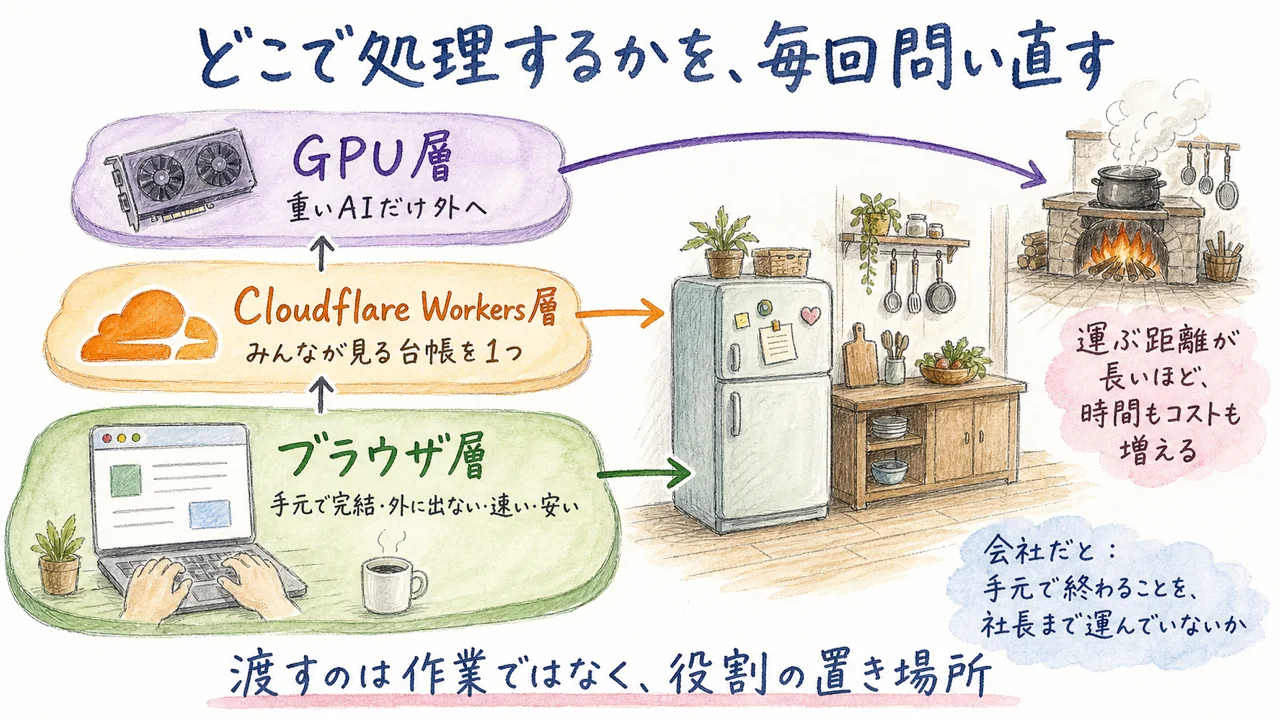 ブラウザ・Cloudflare・GPU。どこで処理するかを毎回問い直す