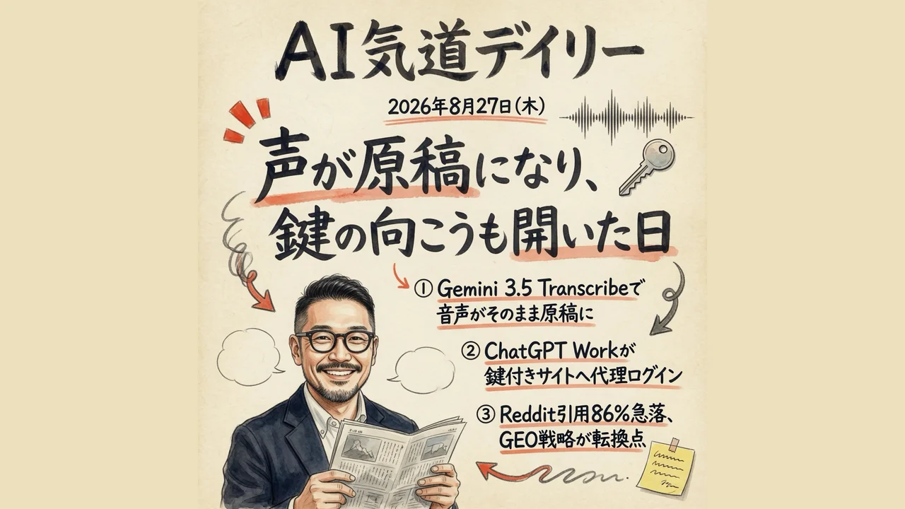 2026年8月27日の最新AIニュース5本をまとめた新聞風の図解