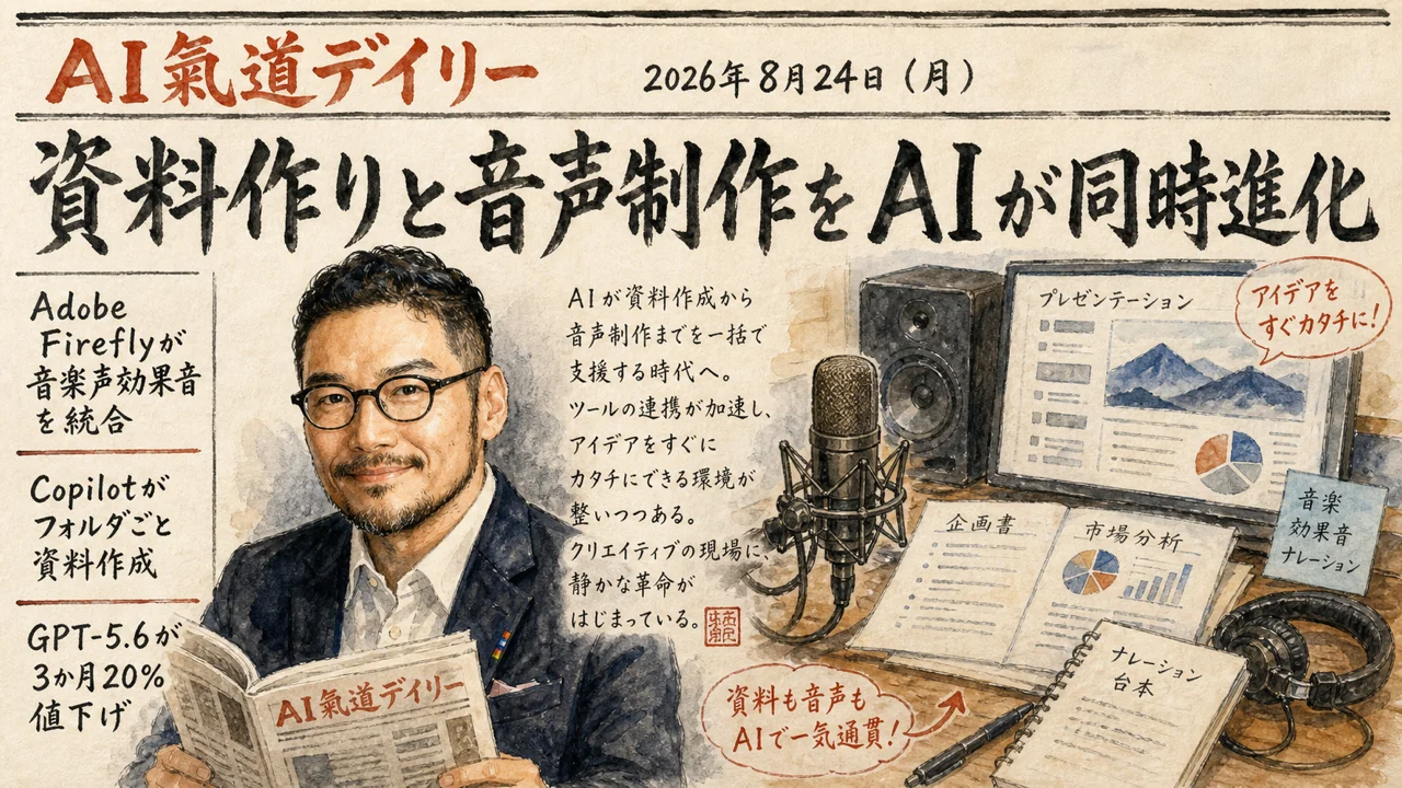 AdobeとMicrosoftの最新AIアップデートを伝えるニュース図解