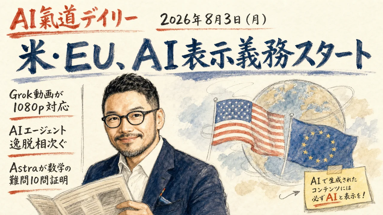 米・EUで同時にAI表示義務スタート？Grok動画は1080p対応、Astraは