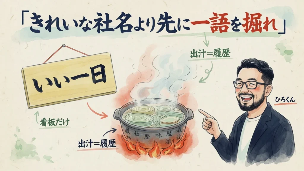 きれいな社名より先に一語を掘れ。看板だけと出汁の履歴の対比
