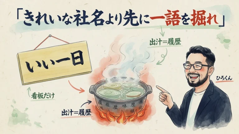 きれいな社名より先に一語を掘れ。看板だけと出汁の履歴の対比