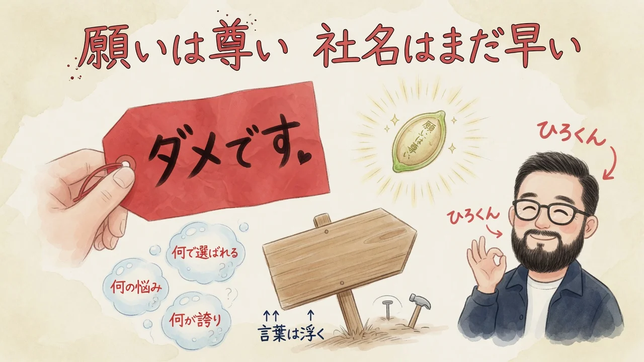 願いは尊い。社名はまだ早い。ダメですの札