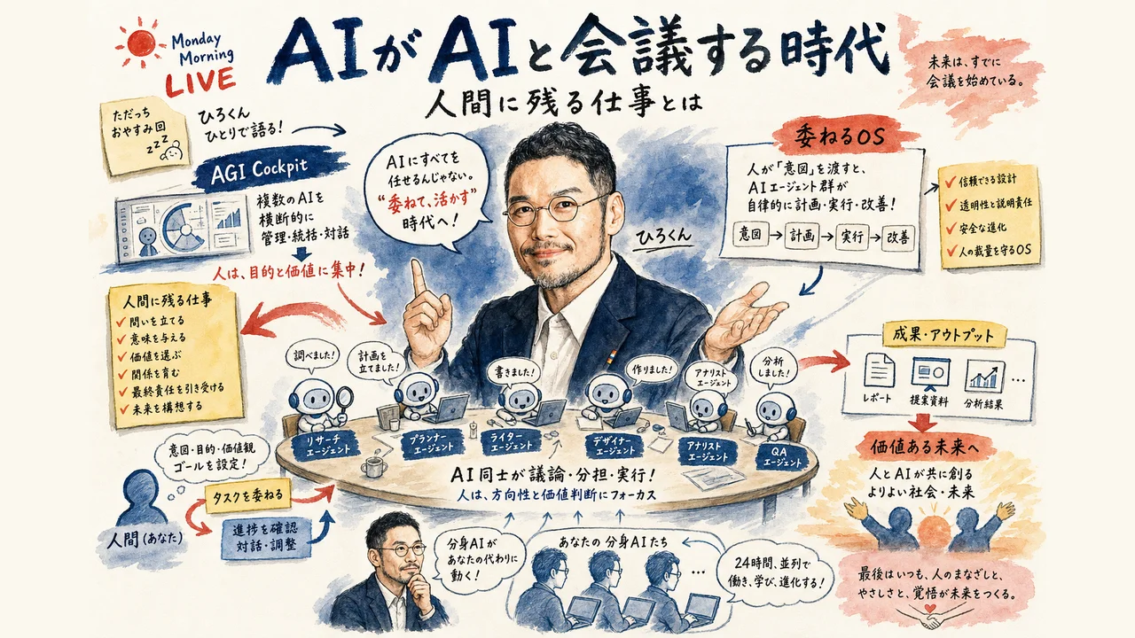 AI同士が会議して仕事を進める仕組みを示す図解